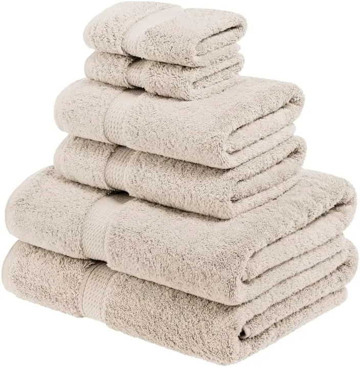 Superior Egyptian Cotton Pile 6 Piece Towel Set, Includes 2 Bath, 2 Hand, 2 Face Towels/Washcloths, Ultra Soft Luxury Towels, Thick Plush Essentials, Guest Bath, Spa, Hotel Bathroom, Stone