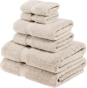 Superior Egyptian Cotton Pile 6 Piece Towel Set, Includes 2 Bath, 2 Hand, 2 Face Towels/Washcloths, Ultra Soft Luxury Towels, Thick Plush Essentials, Guest Bath, Spa, Hotel Bathroom, Stone