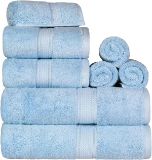Superior Egyptian Cotton Pile 8 Piece Towel Set, Includes 2 Bath, 2 Hand, 4 Face Towels/Washcloths, Ultra Soft Luxury Towels, Thick Plush Essentials, Guest Bath, Spa, Hotel Bathroom, Light Blue