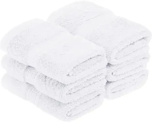 Superior Egyptian Cotton Pile Face Towel/Washcloth Set of 6, Ultra Soft Luxury Towels, Thick Plush Essentials, Absorbent Heavyweight, Guest Bath, Hotel, Spa, Home Bathroom, Shower Basics, White