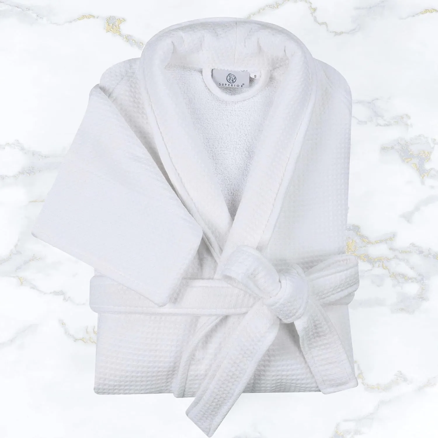 Superior Waffle Weave Cotton Unisex Bathrobe with Belt, Soft and Absorbent Robe for Men and Women Bath Essentials Robes