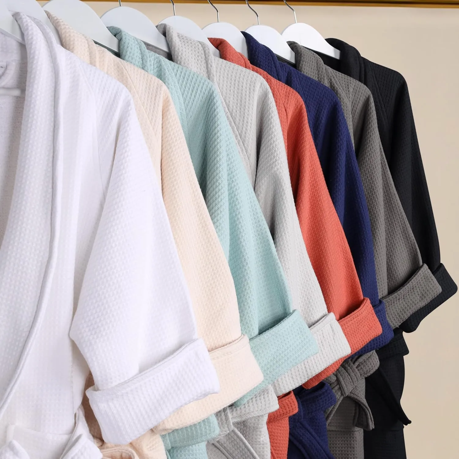 Superior Waffle Weave Cotton Unisex Bathrobe with Belt, Soft and Absorbent Robe for Men and Women Bath Essentials Robes