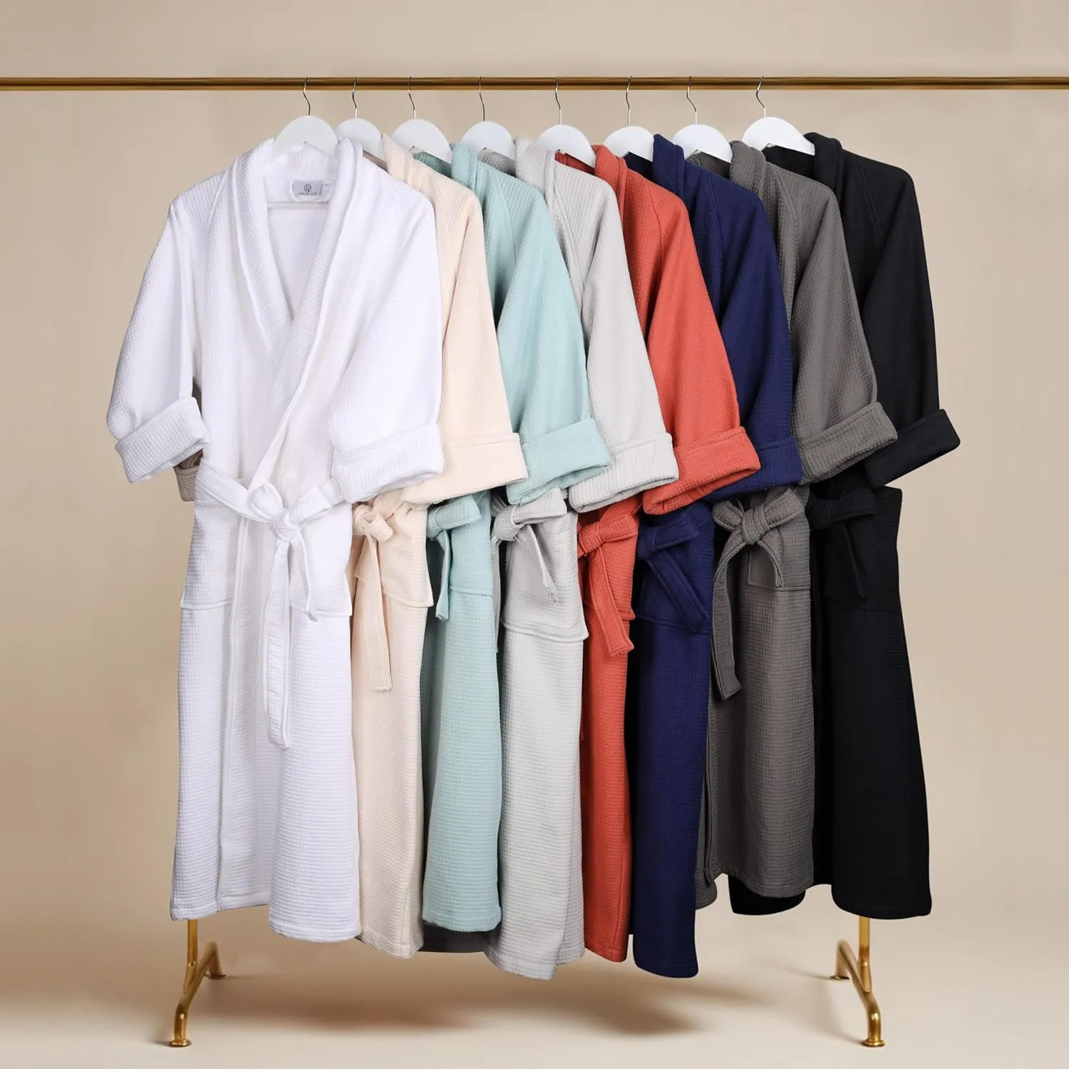 Superior Waffle Weave Cotton Unisex Bathrobe with Belt, Soft and Absorbent Robe for Men and Women Bath Essentials Robes