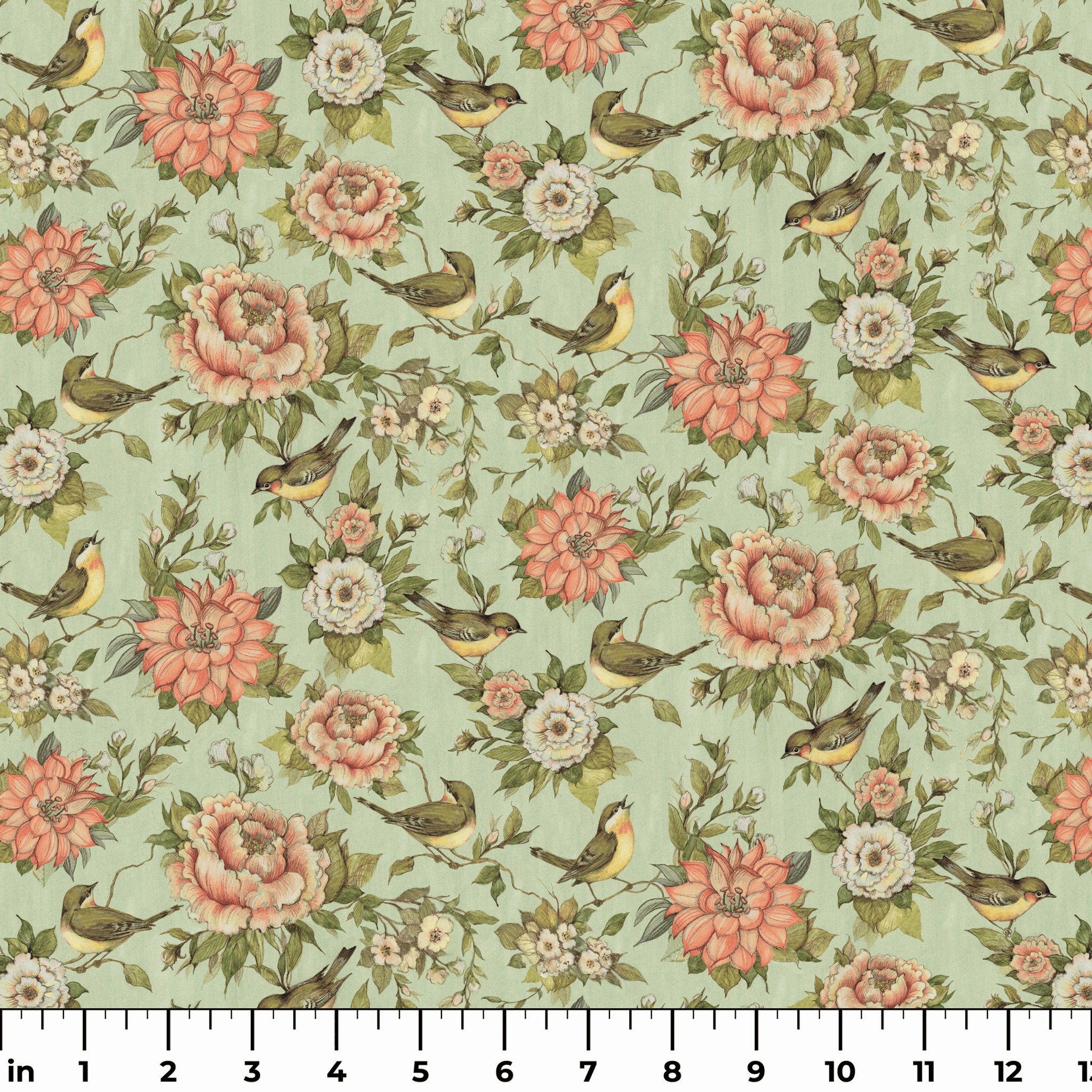 Susan Winget - Garden Melody - Mint Songbird Floral Fabric