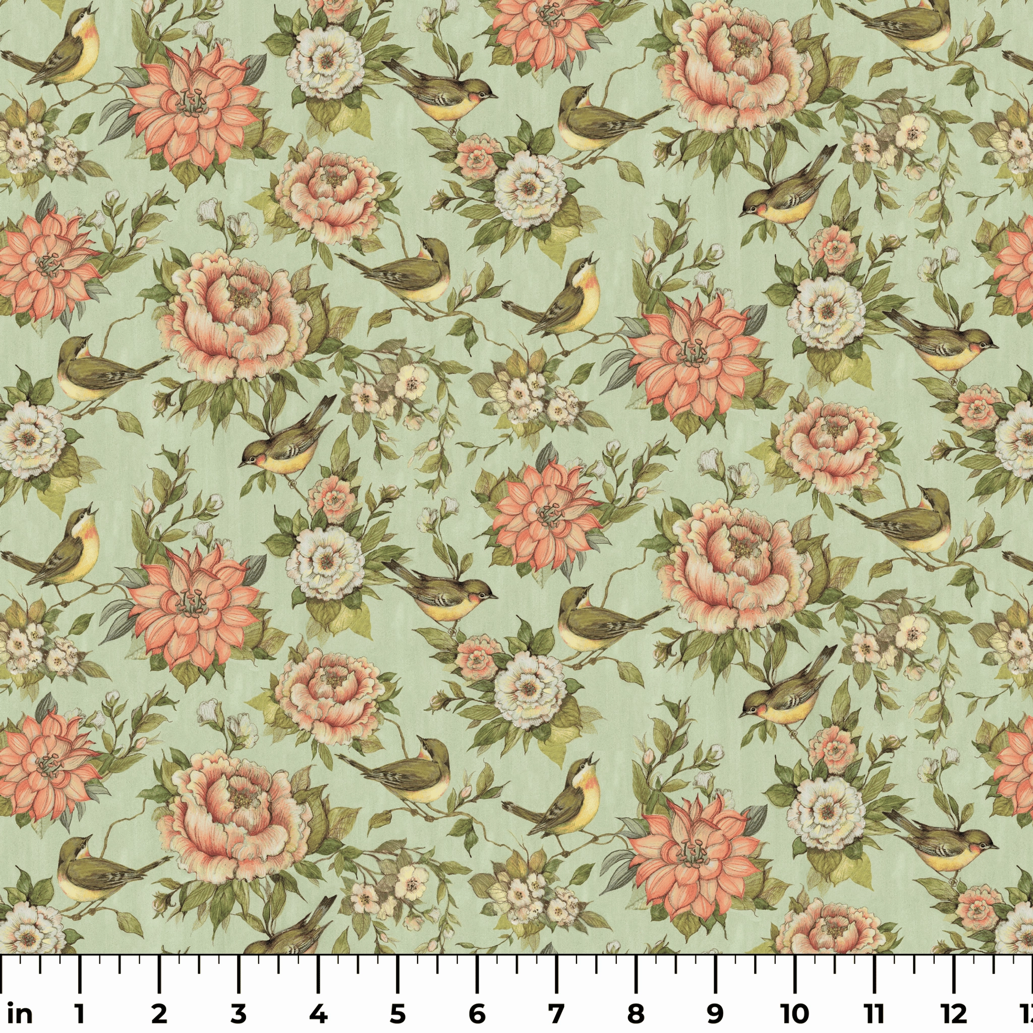 Susan Winget - Garden Melody - Mint Songbird Floral Fabric