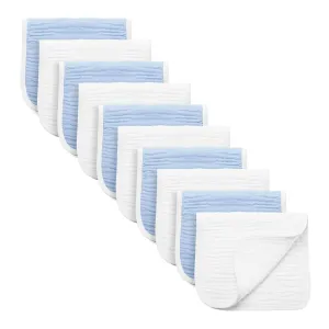 Synrroe Burp Cloths Large, Muslin Burp Cloths for Baby Girls and Boys, Pack of 10 Extra Absorbent and Soft Muslin, 6 Layers 20 by 10 Inches 100% Cotton (Blue-White 10 Pack)