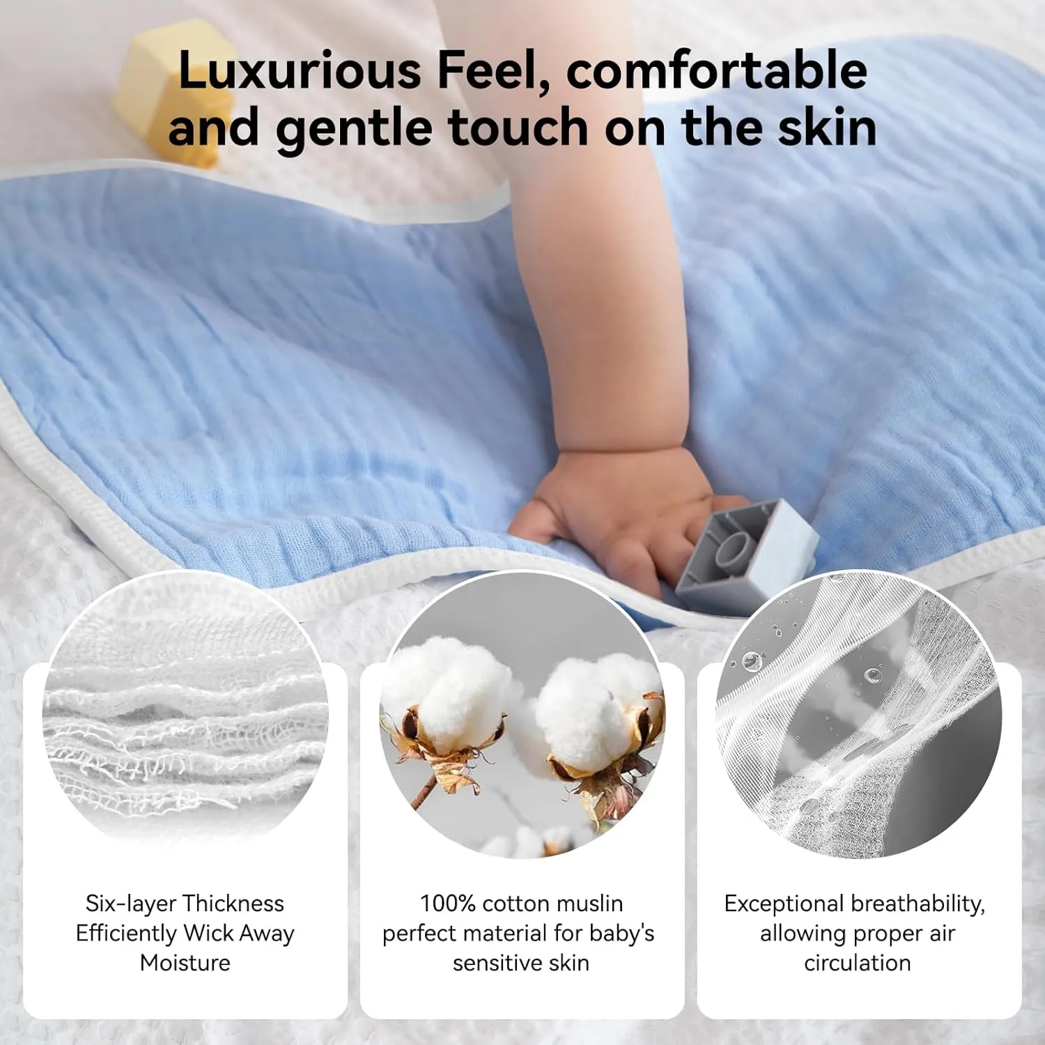 Synrroe Burp Cloths Large, Muslin Burp Cloths for Baby Girls and Boys, Pack of 10 Extra Absorbent and Soft Muslin, 6 Layers 20 by 10 Inches 100% Cotton (Blue-White 10 Pack)