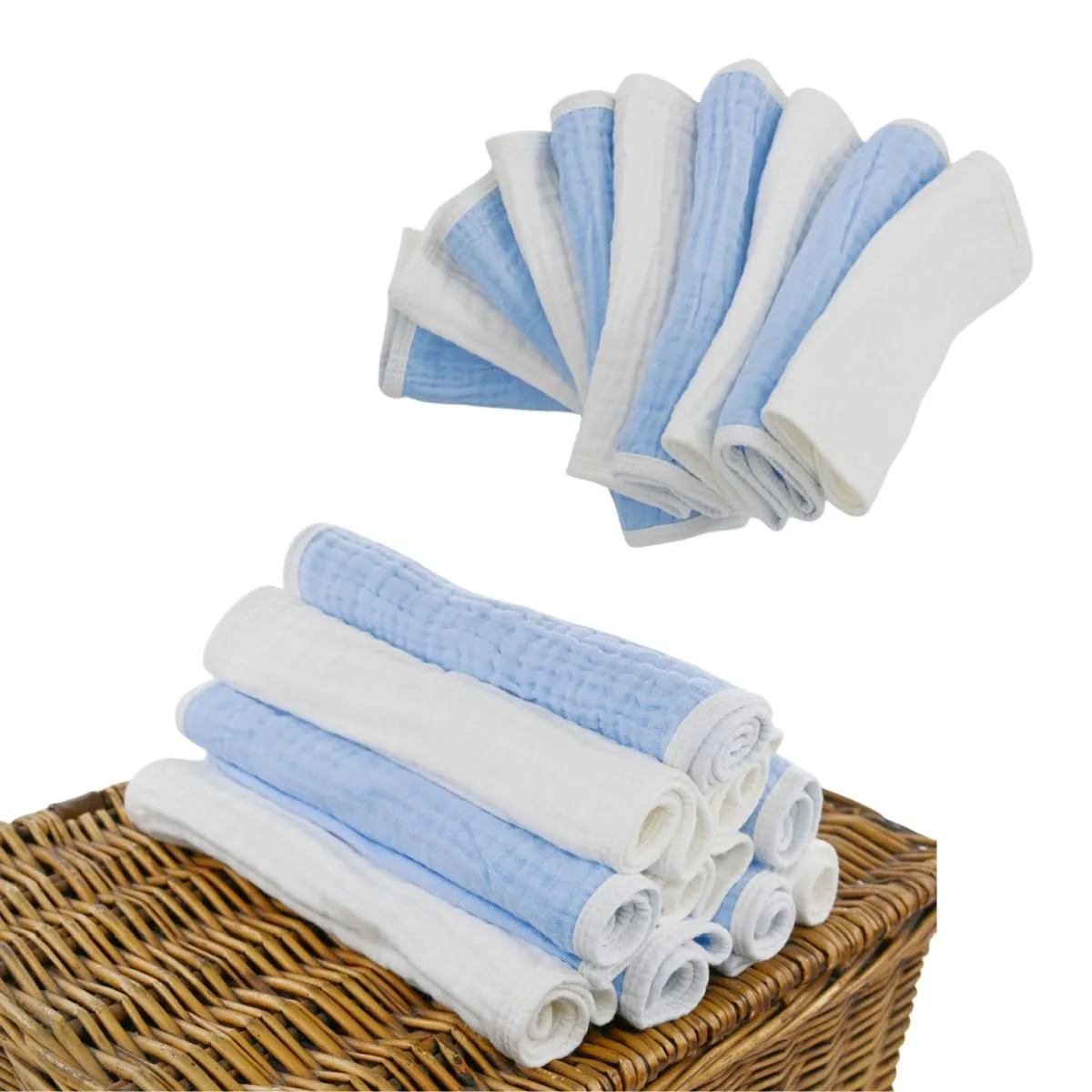 Synrroe Burp Cloths Large, Muslin Burp Cloths for Baby Girls and Boys, Pack of 10 Extra Absorbent and Soft Muslin, 6 Layers 20 by 10 Inches 100% Cotton (Blue-White 10 Pack)