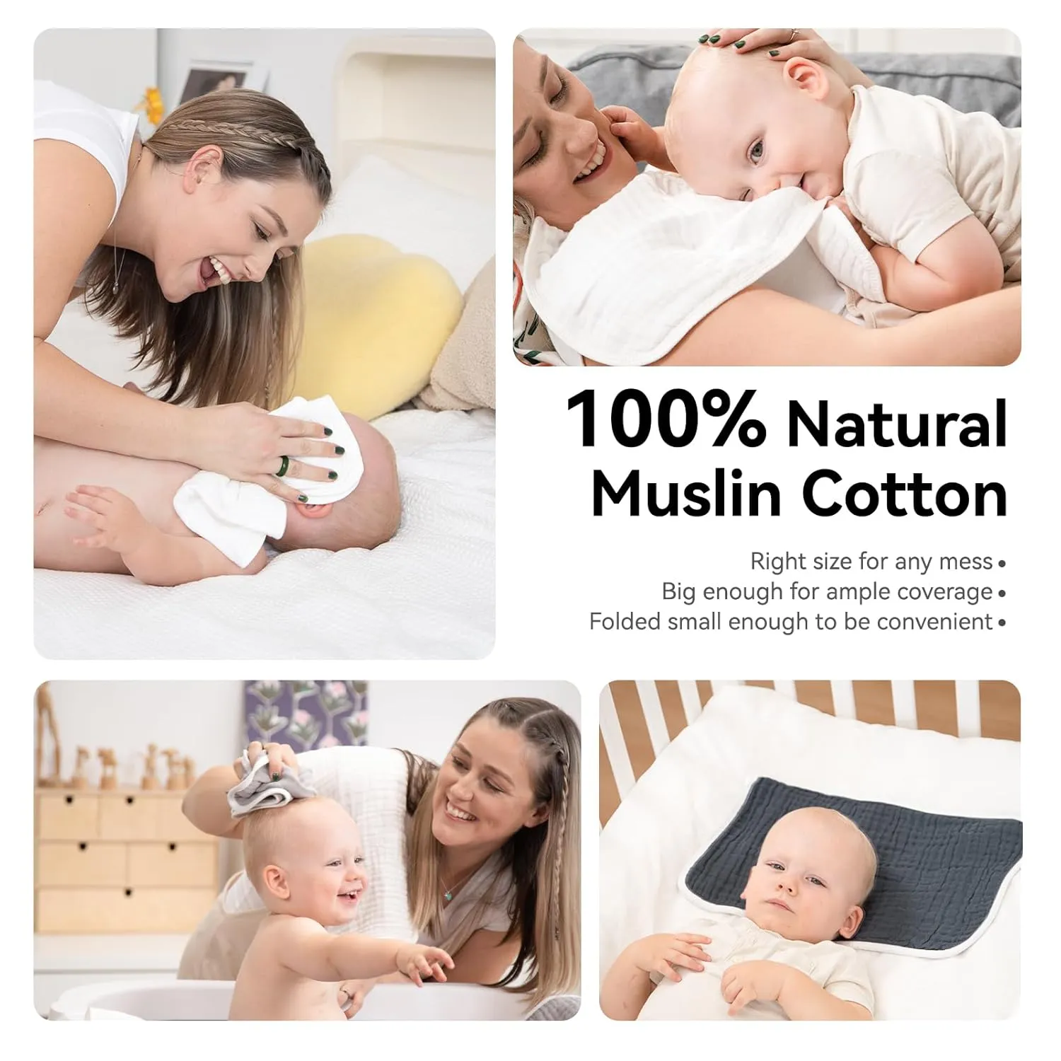 Synrroe Burp Cloths Large, Muslin Burp Cloths for Baby Girls and Boys, Pack of 10 Extra Absorbent and Soft Muslin, 6 Layers 20 by 10 Inches 100% Cotton (Blue-White 10 Pack)