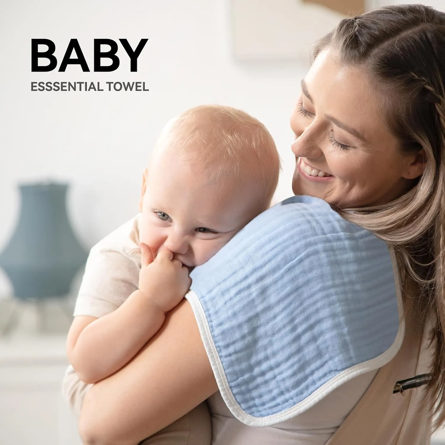 Synrroe Burp Cloths Large, Muslin Burp Cloths for Baby Girls and Boys, Pack of 10 Extra Absorbent and Soft Muslin, 6 Layers 20 by 10 Inches 100% Cotton (Blue-White 10 Pack)
