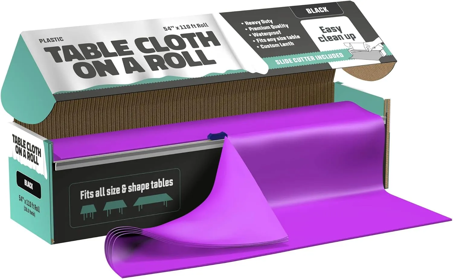 Tablecloth Roll – 54" X 110' Purple Premium Plastic Table Cloths with Cutter Box - Cut to Size - Decorative Rectangle Table Cover Smooth Tablecloth - Disposable Table Cloths for Parties, Weddings.