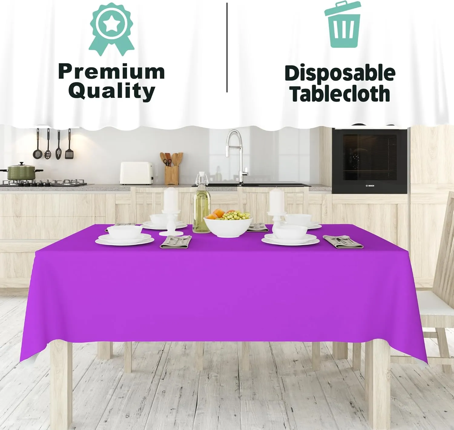Tablecloth Roll – 54" X 110' Purple Premium Plastic Table Cloths with Cutter Box - Cut to Size - Decorative Rectangle Table Cover Smooth Tablecloth - Disposable Table Cloths for Parties, Weddings.