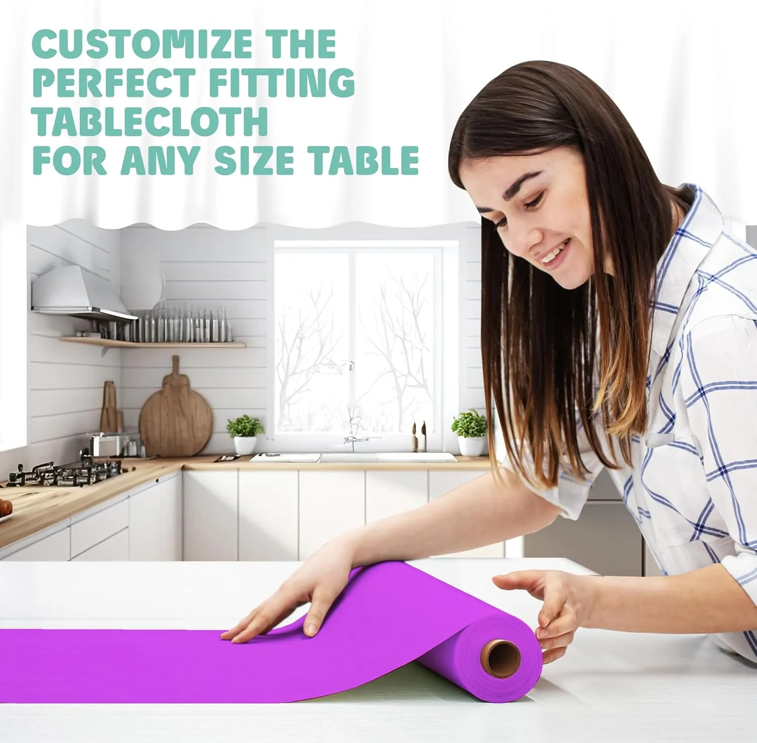 Tablecloth Roll – 54" X 110' Purple Premium Plastic Table Cloths with Cutter Box - Cut to Size - Decorative Rectangle Table Cover Smooth Tablecloth - Disposable Table Cloths for Parties, Weddings.