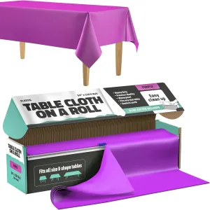 Tablecloth Roll – 54" X 110' Purple Premium Plastic Table Cloths with Cutter Box - Cut to Size - Decorative Rectangle Table Cover Smooth Tablecloth - Disposable Table Cloths for Parties, Weddings.