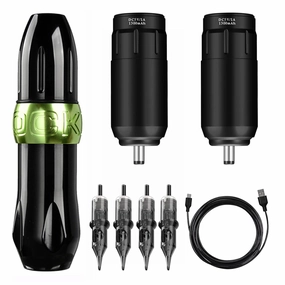 Tattoo Kit Rotary Tattoo Pen Kit Cordless Tattoo Machine Set DC Tattoo Battery with Tattoo Ink Cartridges Permanent Makeup Tools Eyebrow Tattoo Lip Line Eyeliner Tattoo Pen Set,Green