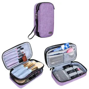 Teamoy Travel Makeup Brush Bag(up to 8.5"), Professional Cosmetic Bags Organizer Case with Handle Strap for Makeup Brushes and Beauty Supplies-Small, Purple (No Accessories Included)