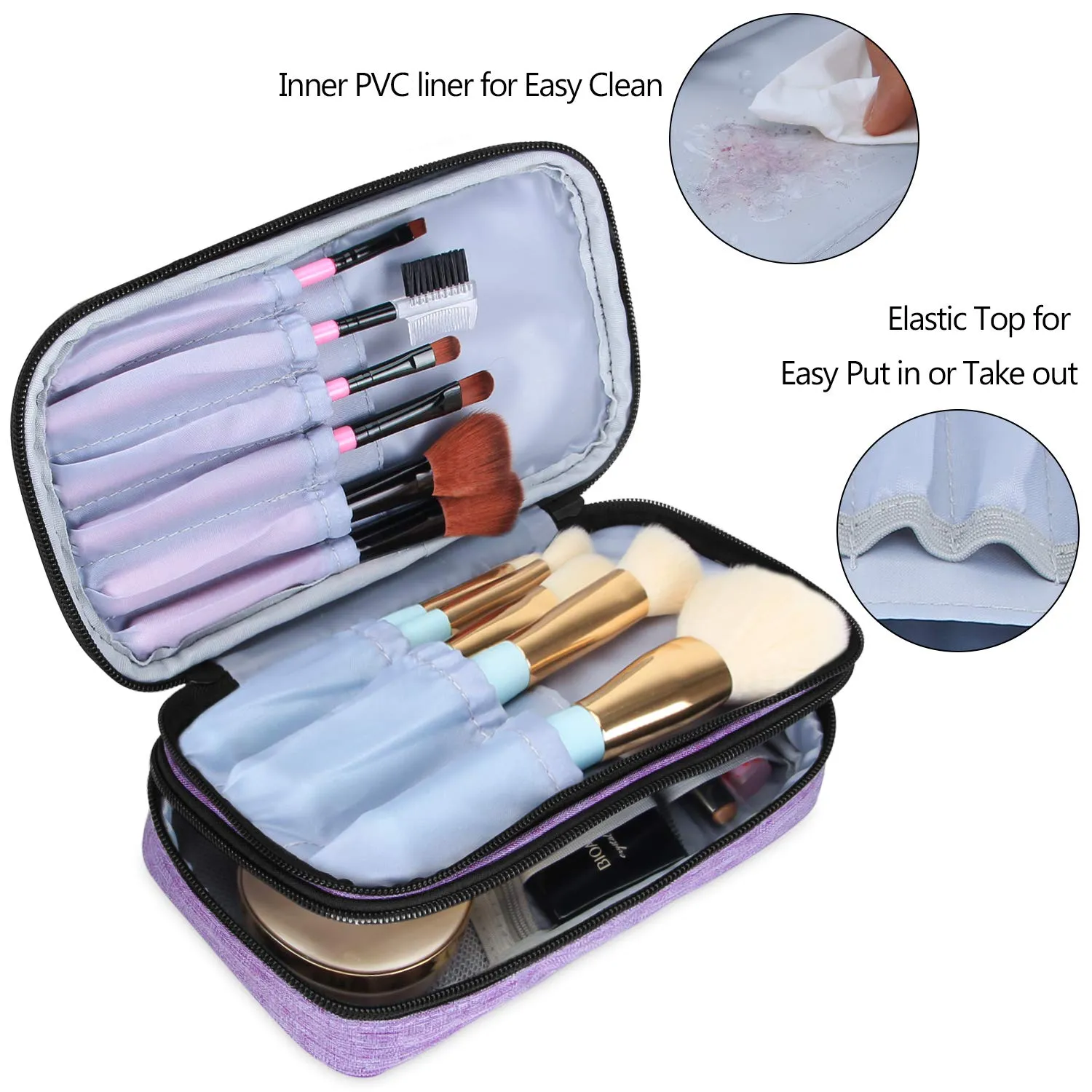 Teamoy Travel Makeup Brush Bag(up to 8.5"), Professional Cosmetic Bags Organizer Case with Handle Strap for Makeup Brushes and Beauty Supplies-Small, Purple (No Accessories Included)