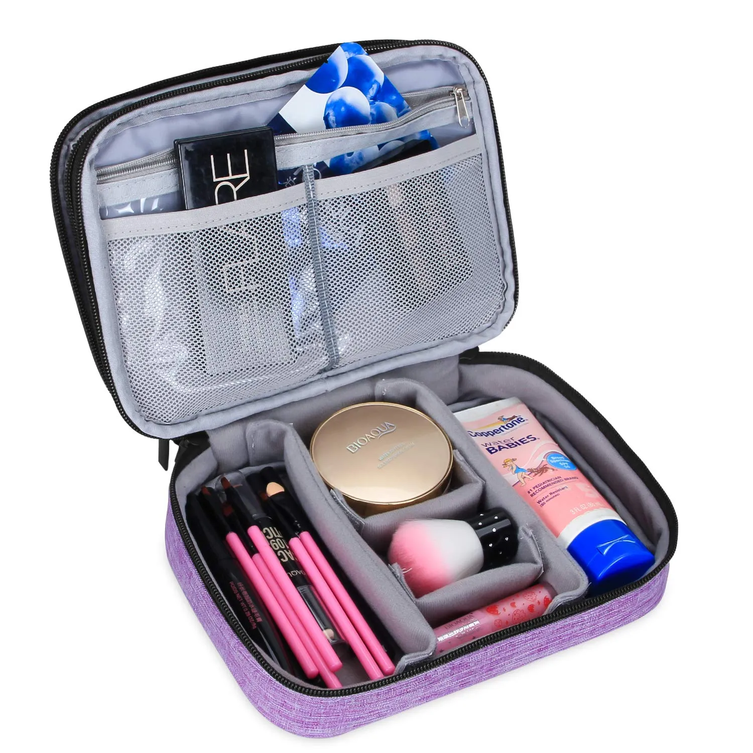 Teamoy Travel Makeup Brush Case(up to 8.8"), Professional Makeup Train Organizer Bag with Handle Strap for Makeup Brushes and Makeup Essentials-Medium, Purple(No Accessories Included)