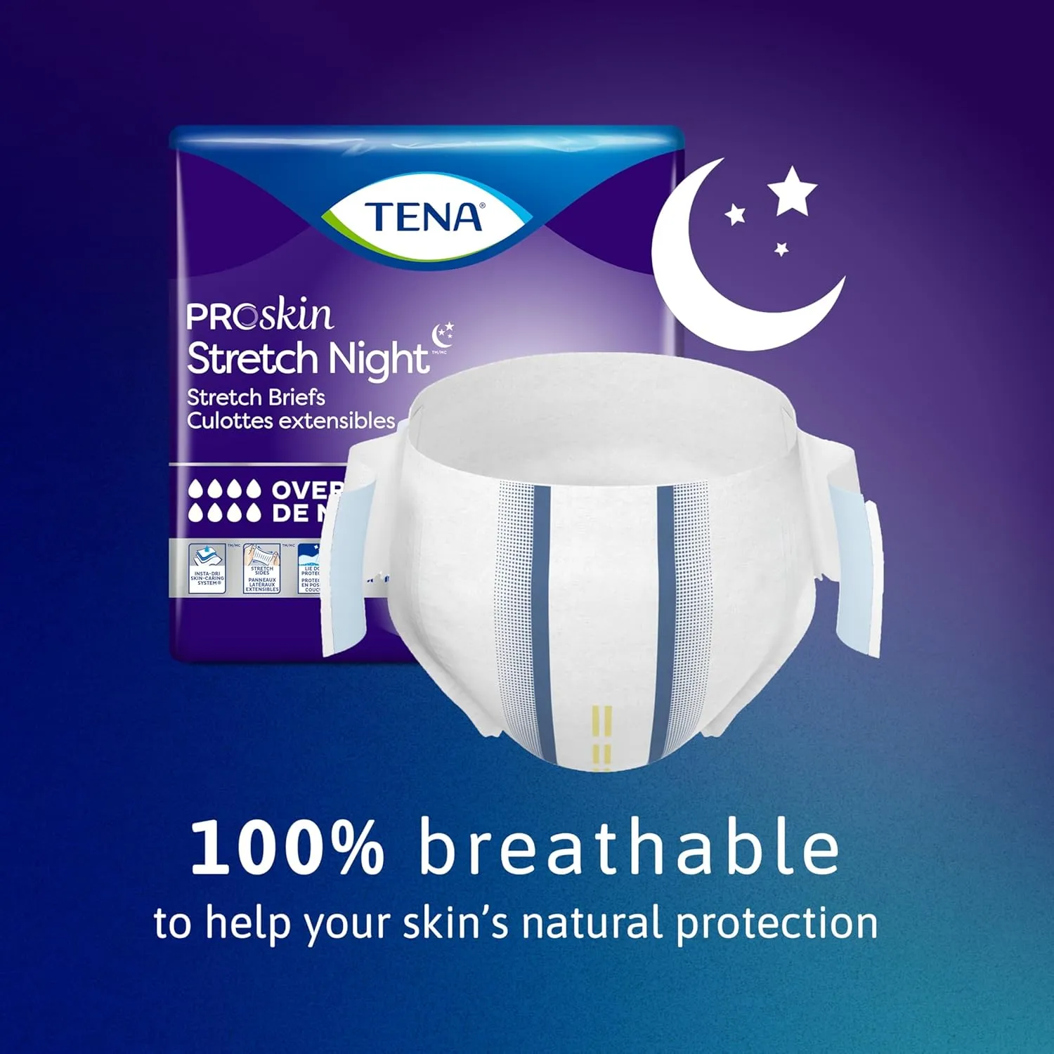 TENA ProSkin Overnight Protection Adult Incontinence Brief, Stretch, Disposable, Large/Extra,Large, 48count (4 Packs of 12), Packaging May Vary