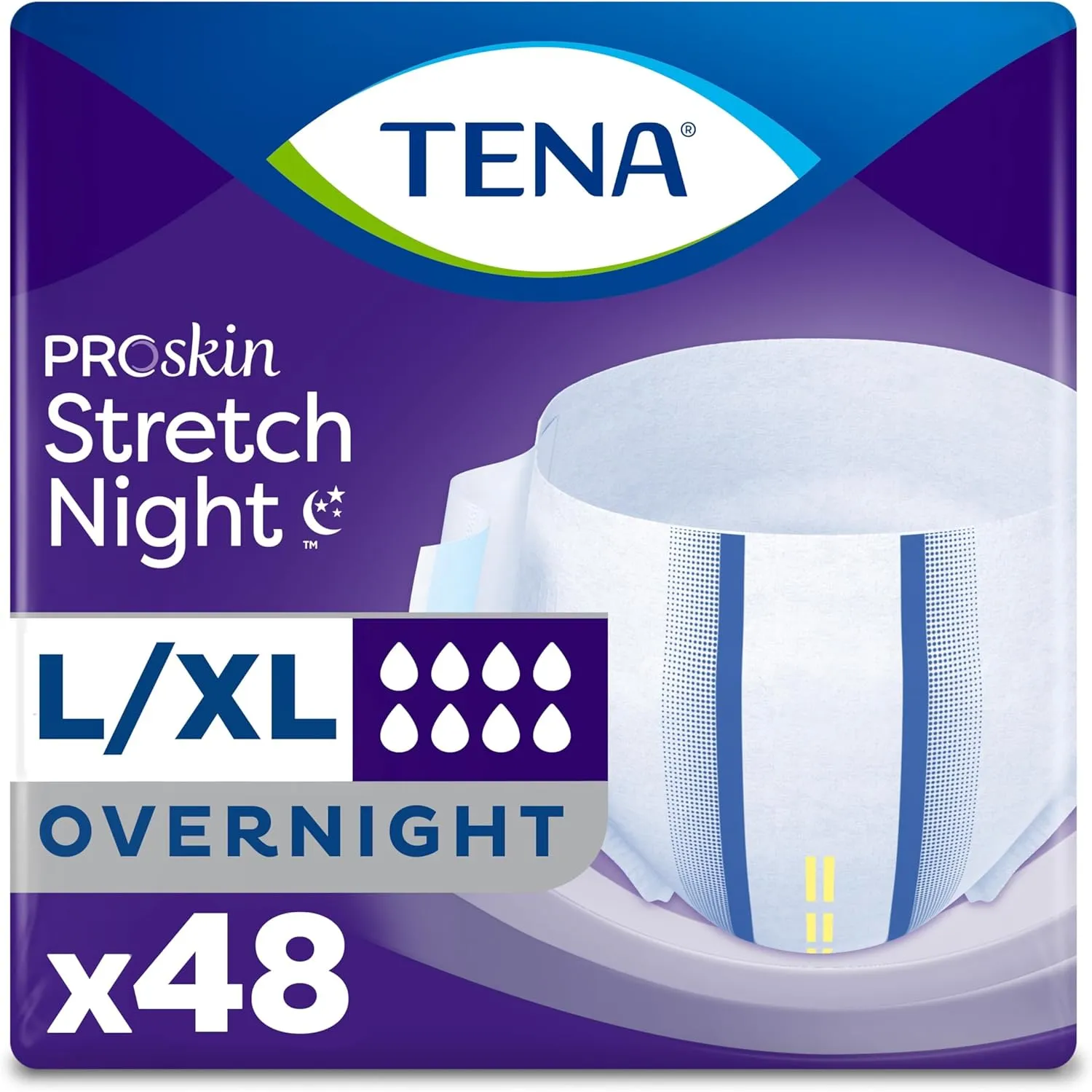 TENA ProSkin Overnight Protection Adult Incontinence Brief, Stretch, Disposable, Large/Extra,Large, 48count (4 Packs of 12), Packaging May Vary