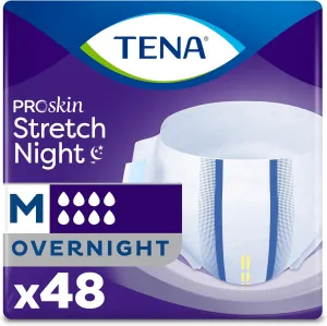 TENA ProSkin Overnight Protection Adult Incontinence Brief, Stretch, Disposable, Medium, 48count (4 Packs of 12), Packaging May Vary