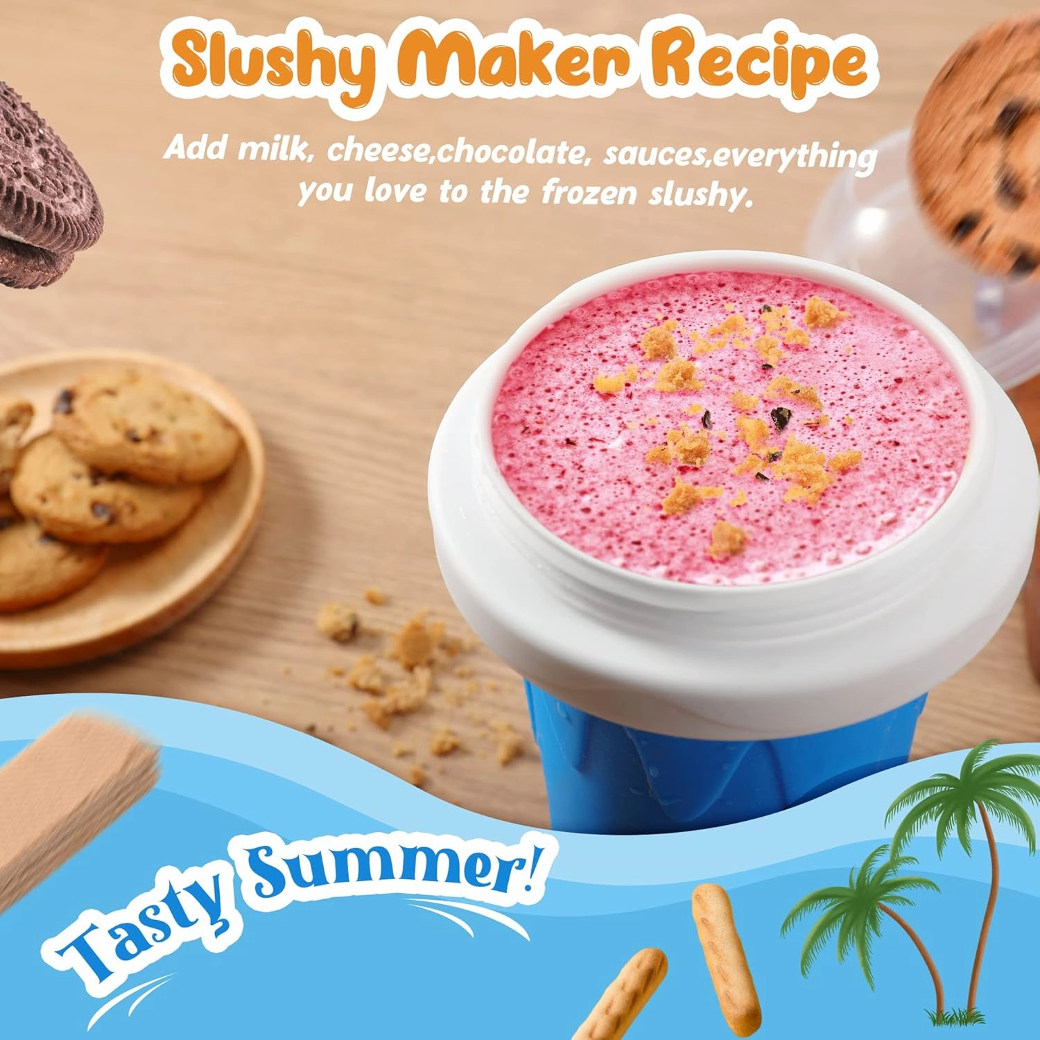 Tgosomt Slushy Cup, TIK TOK Frozen Magic Slushie Maker Cup Squeeze,Ice Cream Make,Cool Fun Stuff Things Gadgets (Blue)