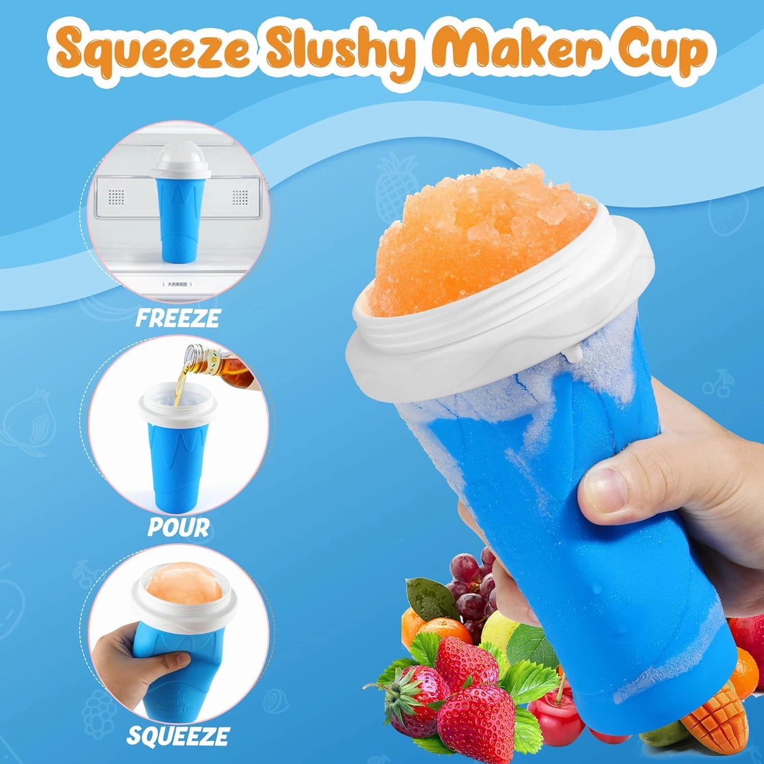 Tgosomt Slushy Cup, TIK TOK Frozen Magic Slushie Maker Cup Squeeze,Ice Cream Make,Cool Fun Stuff Things Gadgets (Blue)