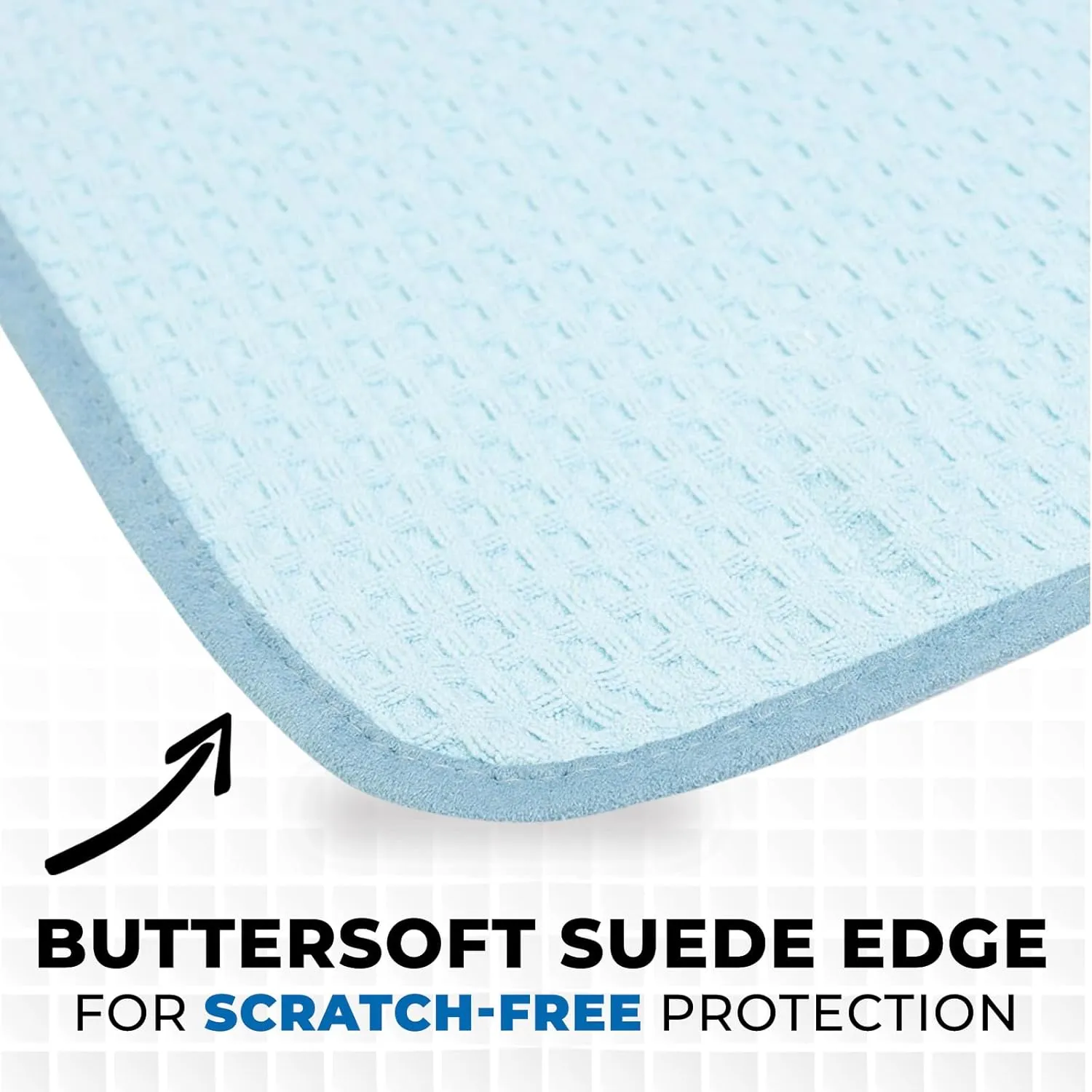 The Rag Company - Dry Me A River - Professional Korean 70/30 Blend, Microfiber Waffle-Weave, Drying & Detailing Towels, Soft Suede Edges, 390gsm, 16in x 24in, Light Blue (3-Pack)