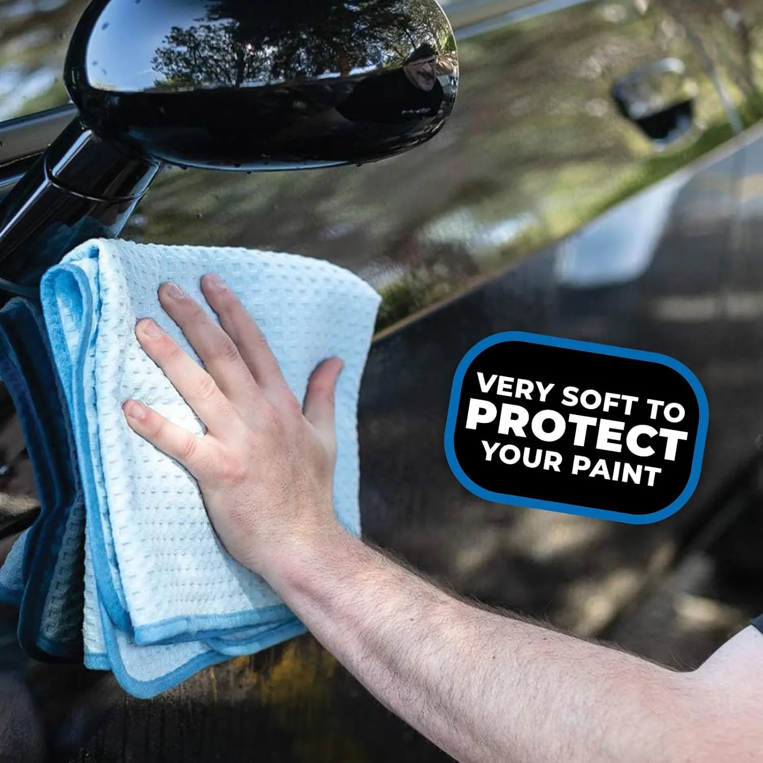 The Rag Company - Dry Me A River - Professional Korean 70/30 Blend, Microfiber Waffle-Weave, Drying & Detailing Towels, Soft Suede Edges, 390gsm, 16in x 24in, Light Blue (3-Pack)