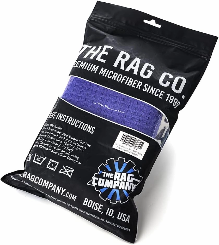 The Rag Company - Dry Me A River - Professional Korean 70/30 Blend Microfiber Waffle-Weave Drying & Detailing Towels, Soft Suede Edges, 390GSM, 20in x 40in, Royal Blue (2-Pack)