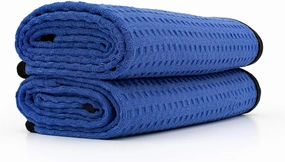 The Rag Company - Dry Me A River - Professional Korean 70/30 Blend Microfiber Waffle-Weave Drying & Detailing Towels, Soft Suede Edges, 390GSM, 20in x 40in, Royal Blue (2-Pack)