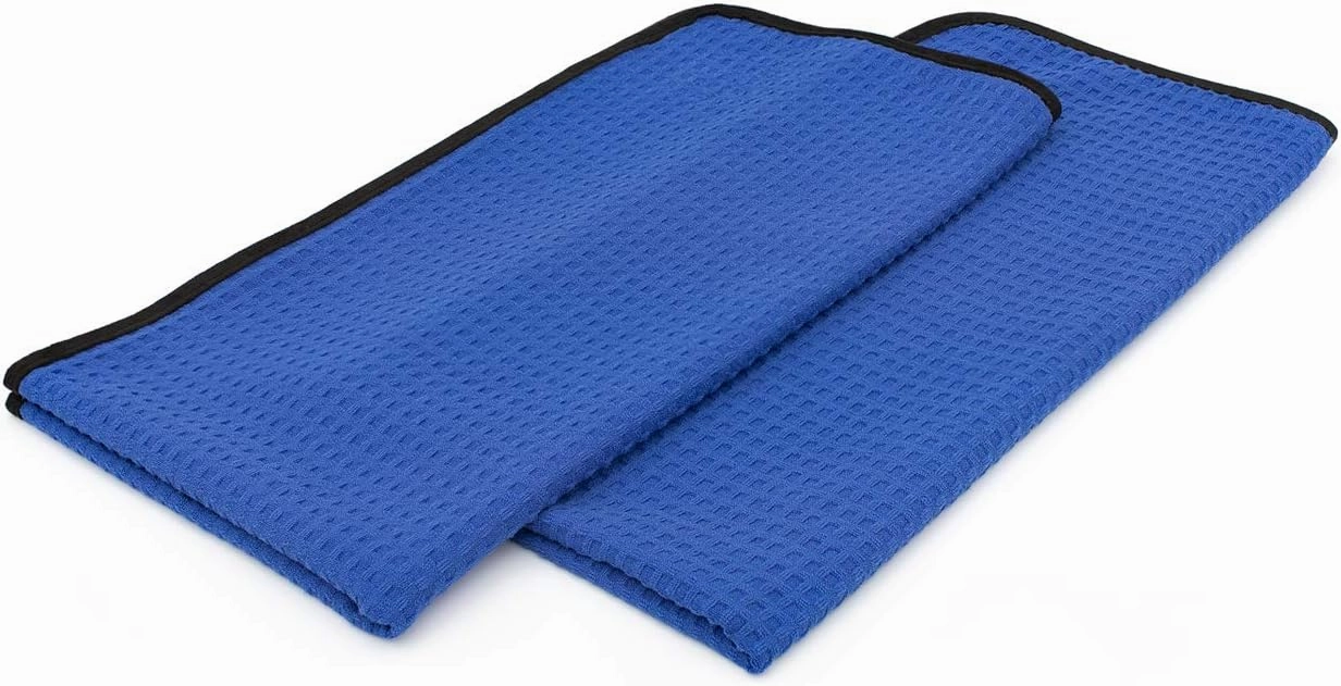 The Rag Company - Dry Me A River - Professional Korean 70/30 Blend Microfiber Waffle-Weave Drying & Detailing Towels, Soft Suede Edges, 390GSM, 20in x 40in, Royal Blue (2-Pack)