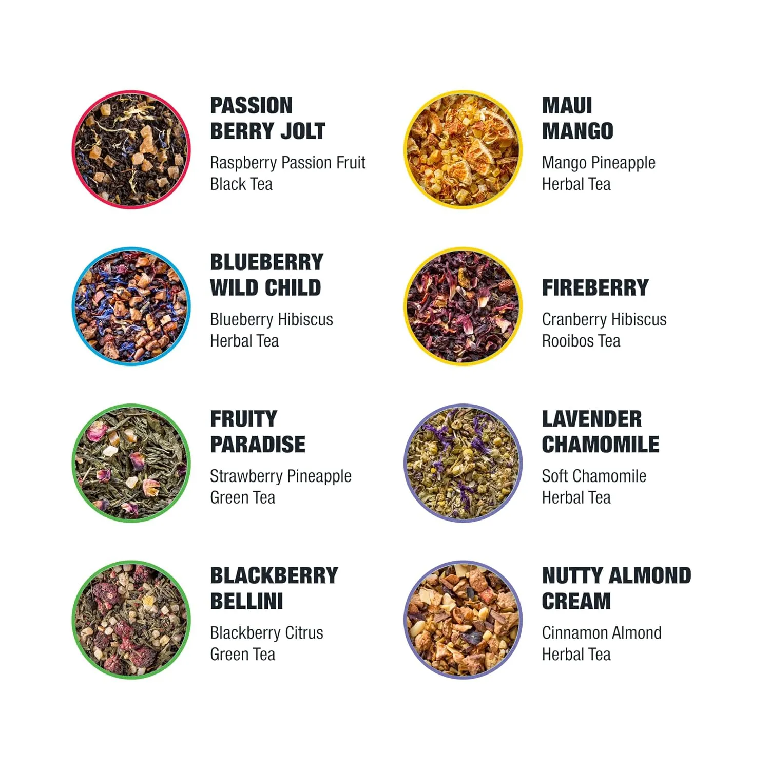 Tiesta Tea - Top 8 Favorites Loose Leaf Sampler Dry Flight Set - High to No Caffeine - Makes Hot & Iced - Assorted Sets with Herbal, Black, Fruit Teas & More - 8 Resealable Sample Pouches