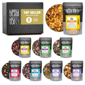 Tiesta Tea - Top 8 Favorites Loose Leaf Sampler Dry Flight Set - High to No Caffeine - Makes Hot & Iced - Assorted Sets with Herbal, Black, Fruit Teas & More - 8 Resealable Sample Pouches