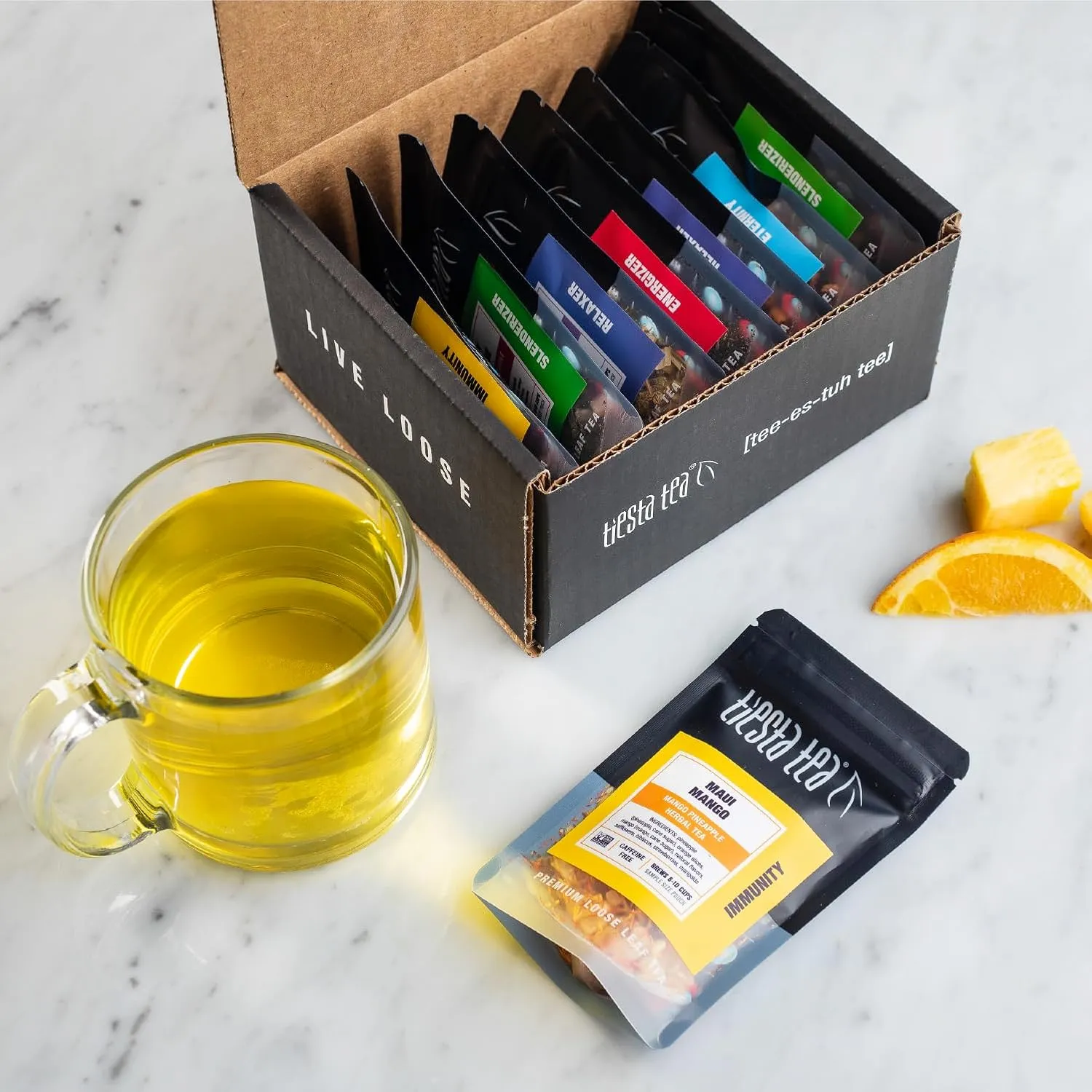 Tiesta Tea - Top 8 Favorites Loose Leaf Sampler Dry Flight Set - High to No Caffeine - Makes Hot & Iced - Assorted Sets with Herbal, Black, Fruit Teas & More - 8 Resealable Sample Pouches