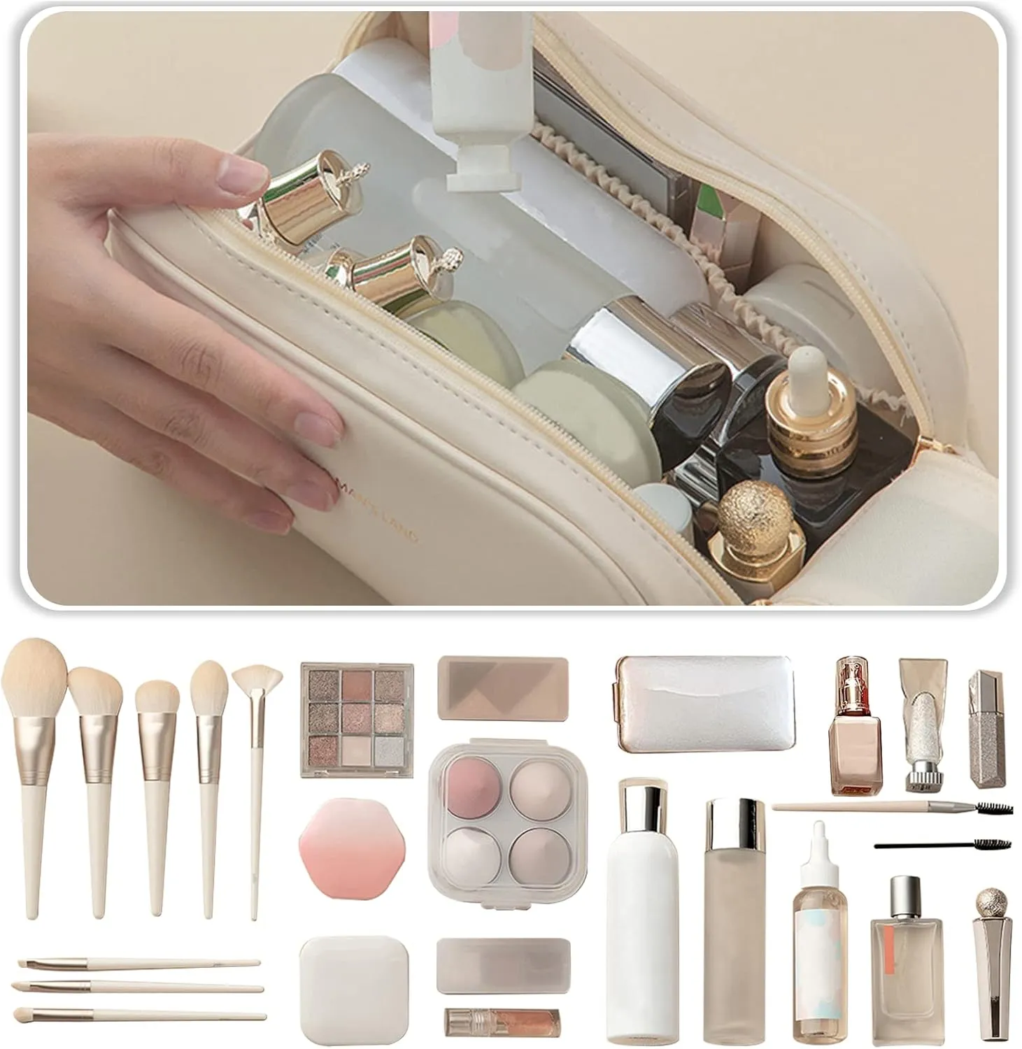 Toiletry Bag For Women Portable Make Up Bag Waterproof Wash Bag PU Leather Cosmetic Bag Bathroom Shower Bag Multifunctional Travel Organizer For Shampoo, Cosmetics, Toiletries Brown A