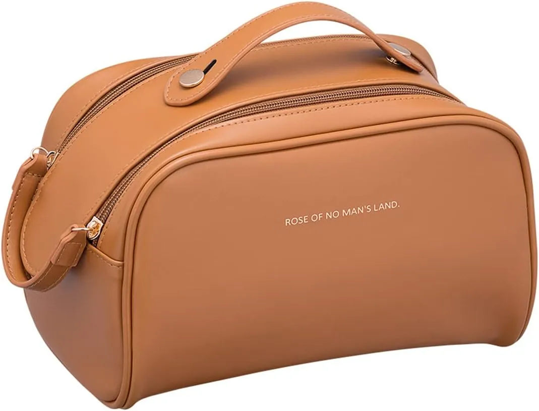 Toiletry Bag For Women Portable Make Up Bag Waterproof Wash Bag PU Leather Cosmetic Bag Bathroom Shower Bag Multifunctional Travel Organizer For Shampoo, Cosmetics, Toiletries Brown A