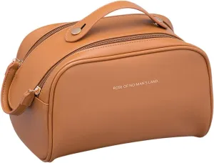 Toiletry Bag For Women Portable Make Up Bag Waterproof Wash Bag PU Leather Cosmetic Bag Bathroom Shower Bag Multifunctional Travel Organizer For Shampoo, Cosmetics, Toiletries Brown A