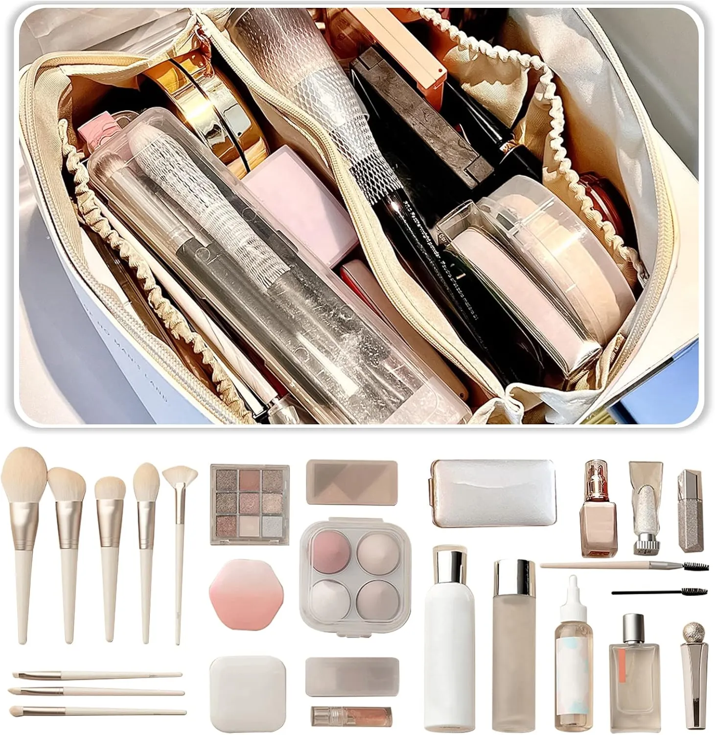 Toiletry Bag For Women Portable Make Up Bag Waterproof Wash Bag PU Leather Cosmetic Bag Bathroom Shower Bag Multifunctional Travel Organizer For Shampoo, Cosmetics, Toiletries Brown