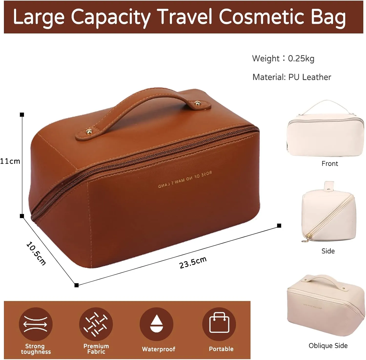Toiletry Bag For Women Portable Make Up Bag Waterproof Wash Bag PU Leather Cosmetic Bag Bathroom Shower Bag Multifunctional Travel Organizer For Shampoo, Cosmetics, Toiletries Brown