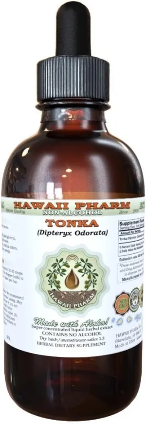 Tonka Alcohol-Free Liquid Extract, Tonka (Dipteryx odorata) Dried Beans Glycerite Natural Herbal Supplement, Hawaii Pharm, USAt 2 fl.oz