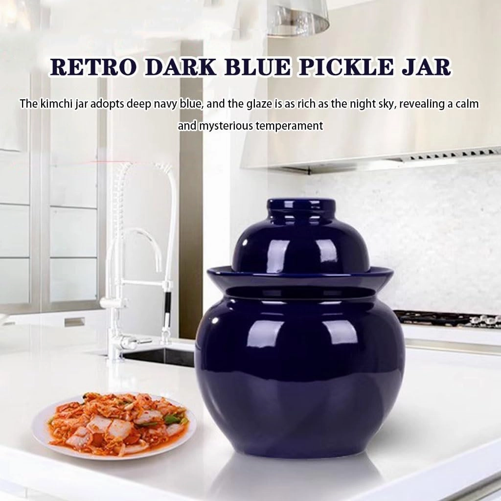 Traditional Water-sealed Pickle Jar, Large-diameter Portable Fermentation Crock, Pickled Korean Kimchi, High-temperature Firing, Hand-glazed(1.75kg/61.7oz)