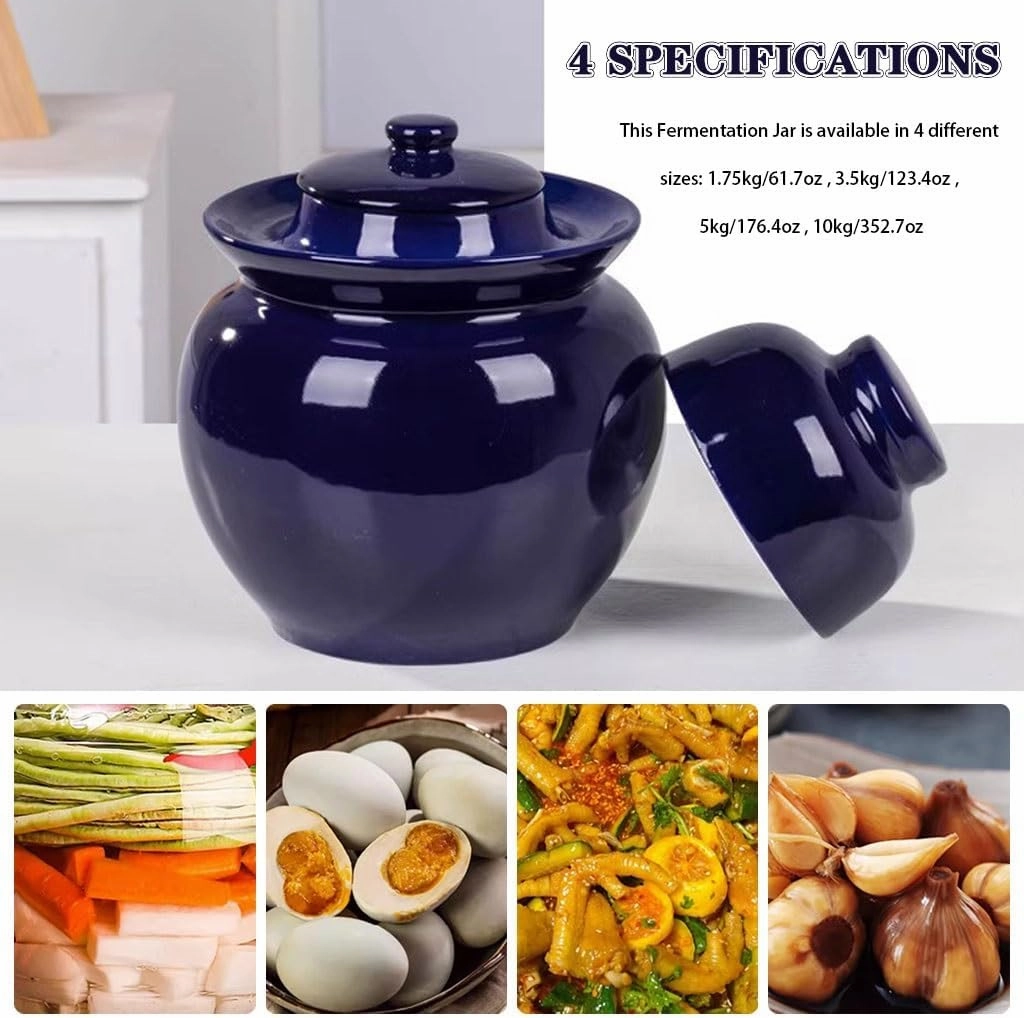 Traditional Water-sealed Pickle Jar, Large-diameter Portable Fermentation Crock, Pickled Korean Kimchi, High-temperature Firing, Hand-glazed(1.75kg/61.7oz)