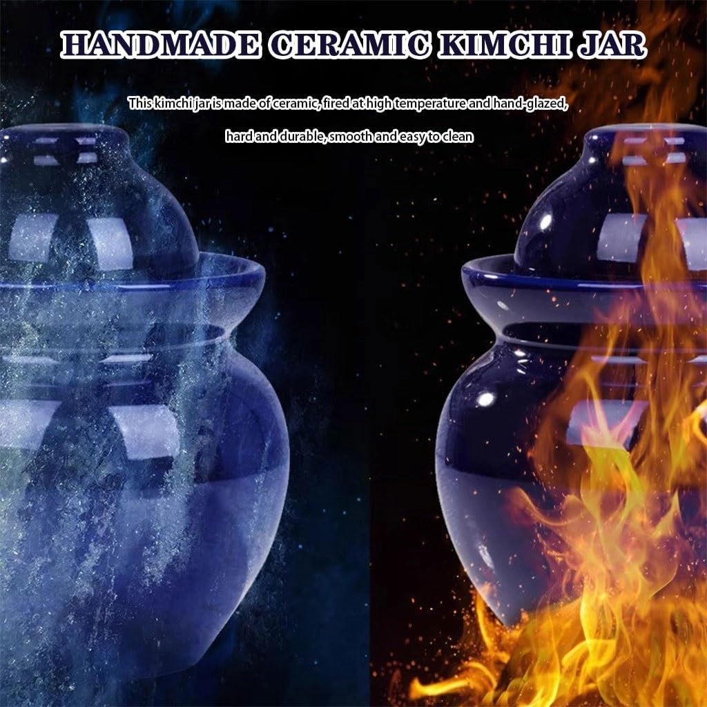 Traditional Water-sealed Pickle Jar, Large-diameter Portable Fermentation Crock, Pickled Korean Kimchi, High-temperature Firing, Hand-glazed(1.75kg/61.7oz)