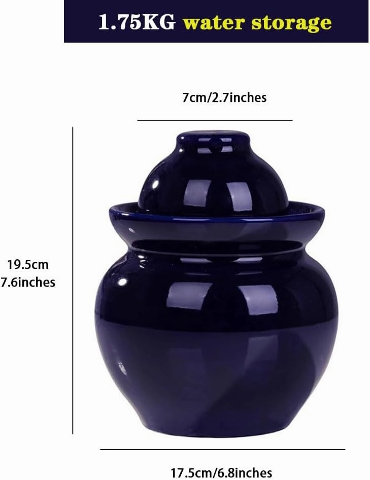 Traditional Water-sealed Pickle Jar, Large-diameter Portable Fermentation Crock, Pickled Korean Kimchi, High-temperature Firing, Hand-glazed(1.75kg/61.7oz)