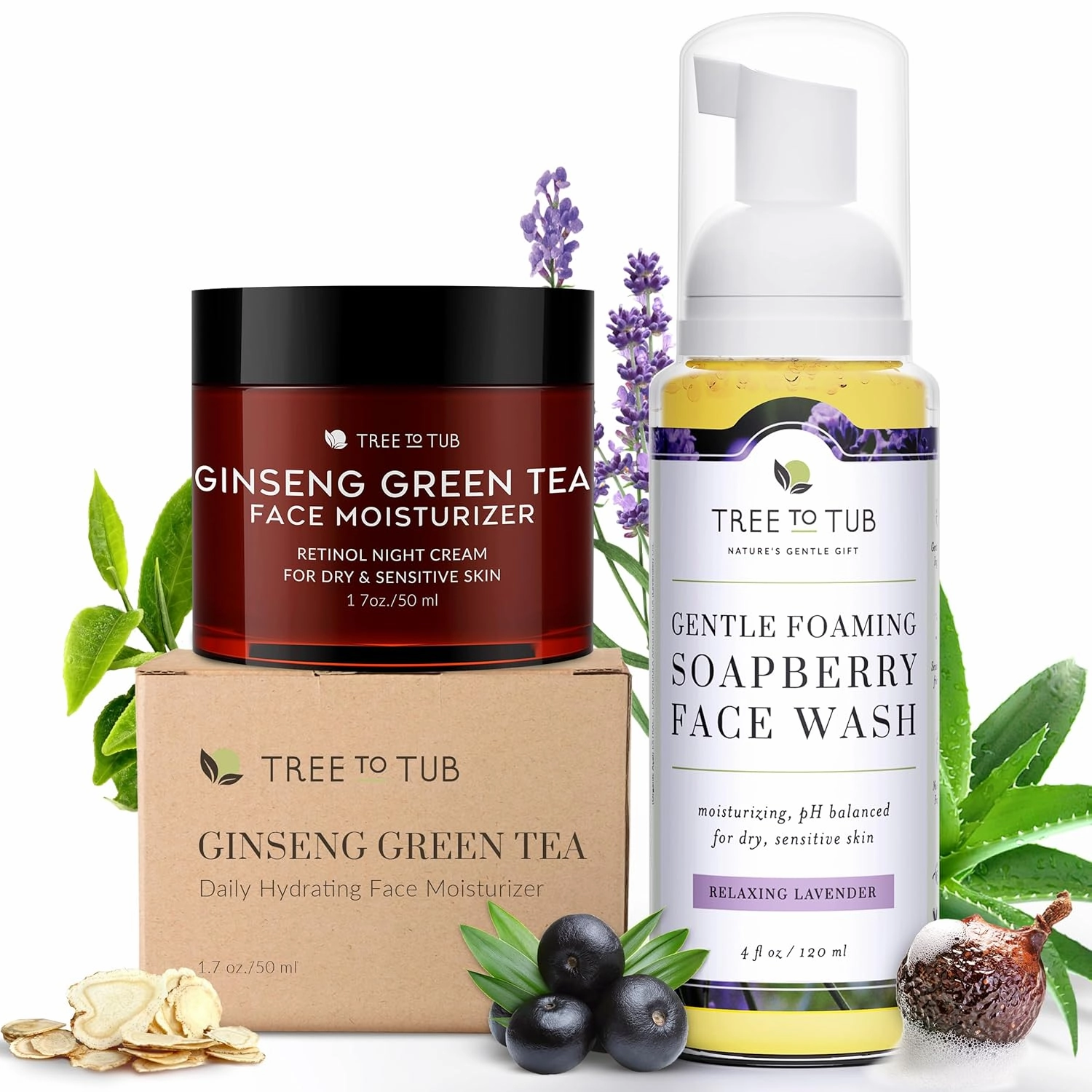 Tree to Tub Retinol Anti Aging Face Moisturizer Sensitive Skin Face Wash for Dry Sensitive Skin Anti Wrinkle Hyaluronic Acid Facial Moisturizer Moisturizing Gentle Face Cleanser for Women & Men
