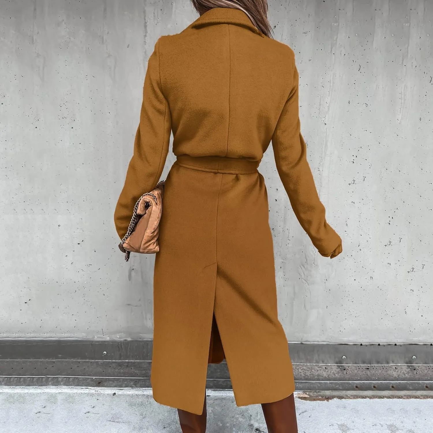 Trench Coat for Women 2023 Open Front Long Sleeve Solid Color Lapel Peacoat Jacket Loose Causal Belted Cardigan Tops