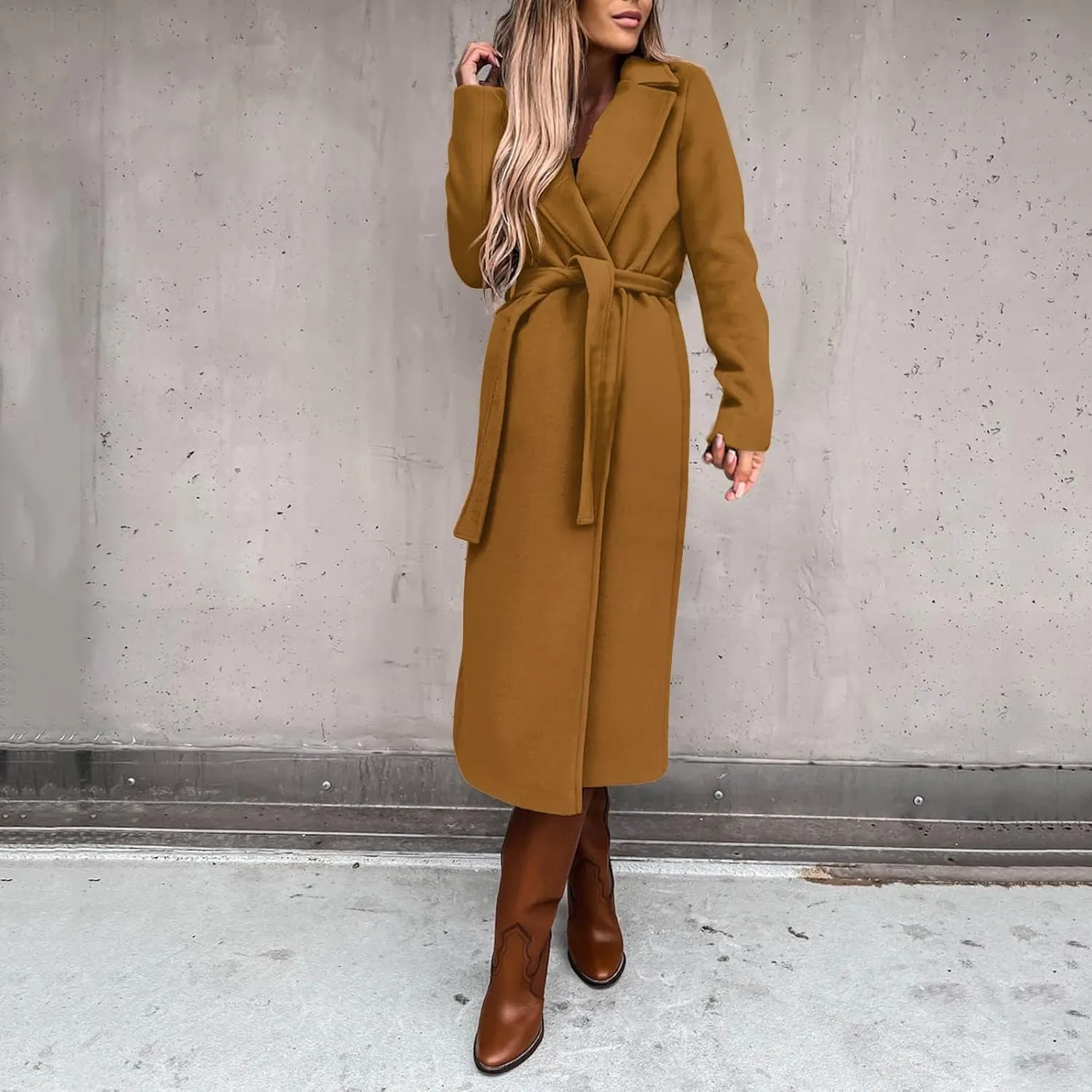 Trench Coat for Women 2023 Open Front Long Sleeve Solid Color Lapel Peacoat Jacket Loose Causal Belted Cardigan Tops