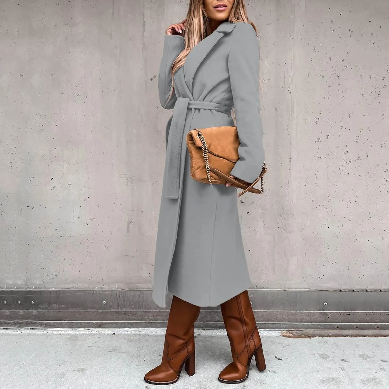 Trench Coat for Women 2023 Open Front Long Sleeve Solid Color Lapel Peacoat Jacket Loose Causal Belted Cardigan Tops