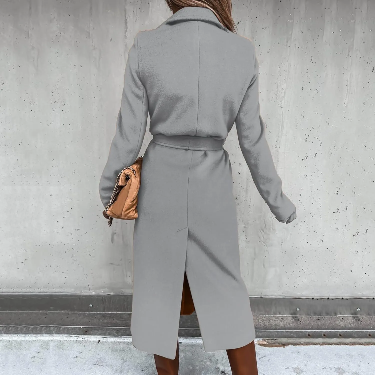 Trench Coat for Women 2023 Open Front Long Sleeve Solid Color Lapel Peacoat Jacket Loose Causal Belted Cardigan Tops